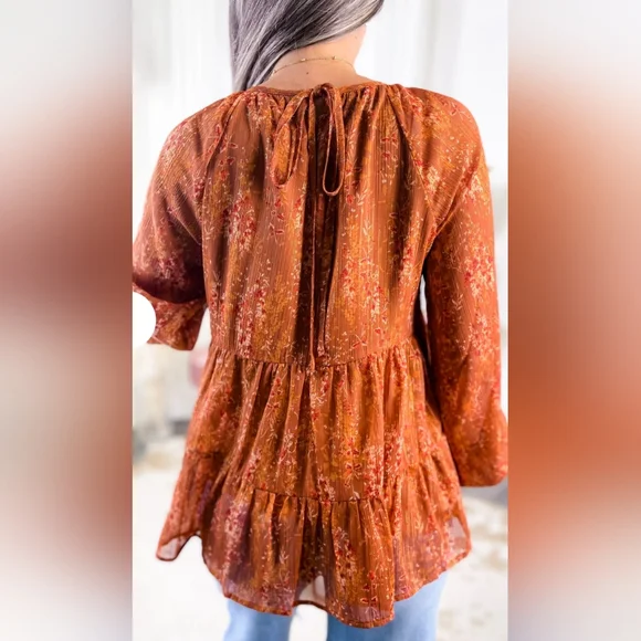 🆕🍁 Andree by Unit Peplum Ruffle Hem Peasant Blouse - Picture 5 of 15